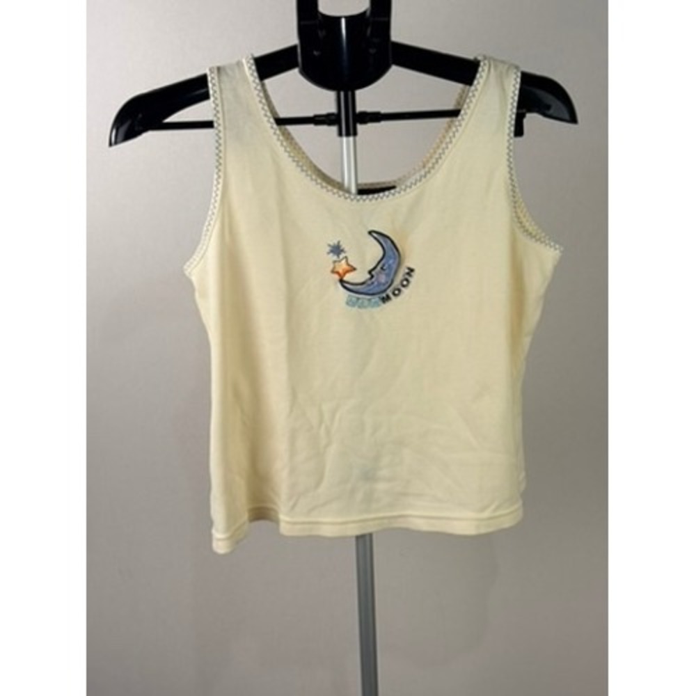 No Boundaries Vintage Y2K Yellow Moon Star Embroidered Tank Top Large